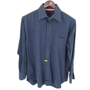 Tommy Hilfiger‎ Shirt Mens Medium Button Up Long Sleeve Blue Checkered Stretch